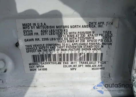 2014 Mitsubishi Outlander Sport Se z USA, uszkodzony, nr VIN 4A4AP4AU1EE027543